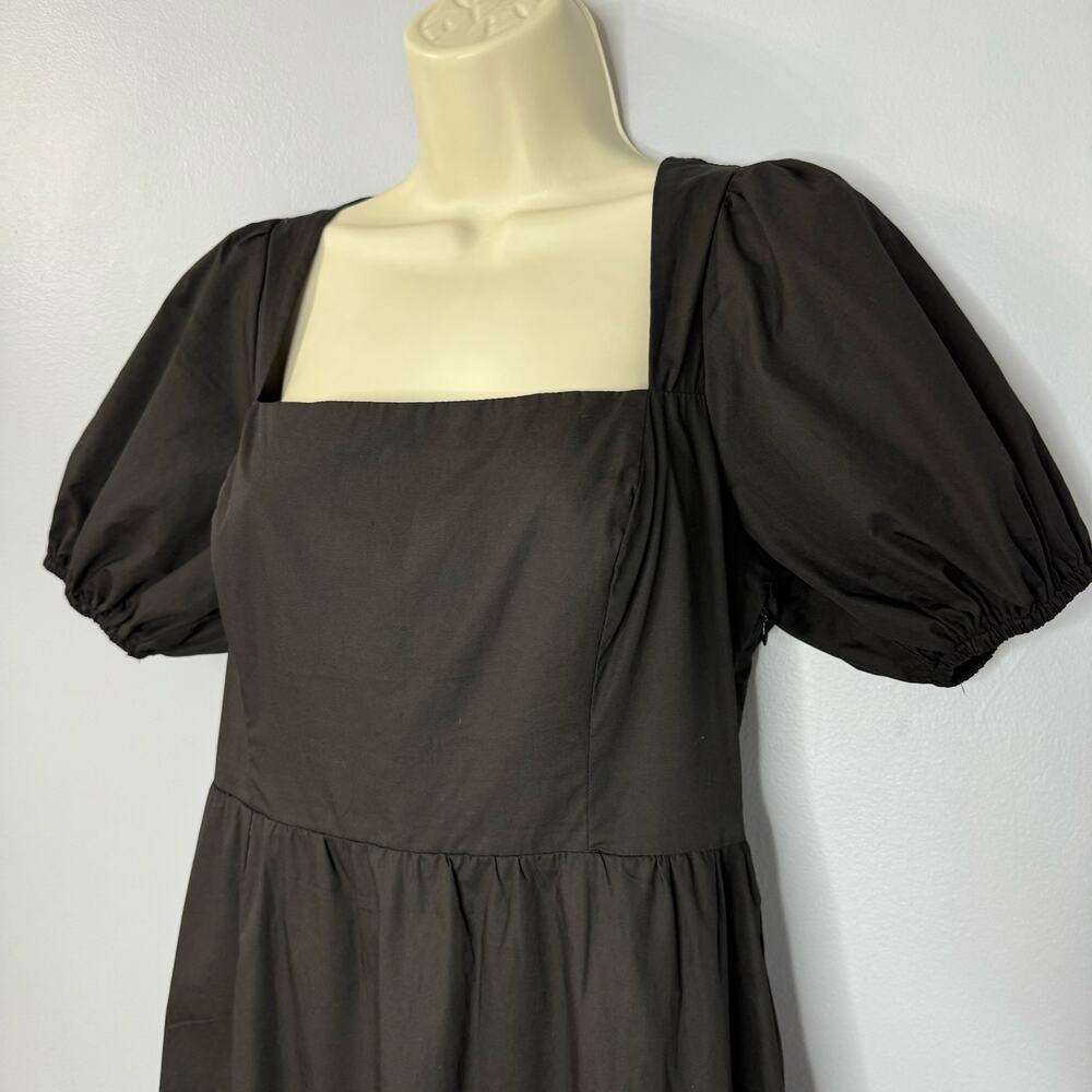 ASTR the Label Poplin Puff Sleeve Tiered Midi Dress Black Staple Minimalist Sz M - Picture 6 of 13